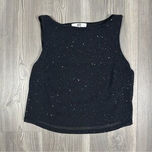 Madden NYC Black Mesh Glitter Overlay Crop Top Size L Y2K‎ Party Festival Club
